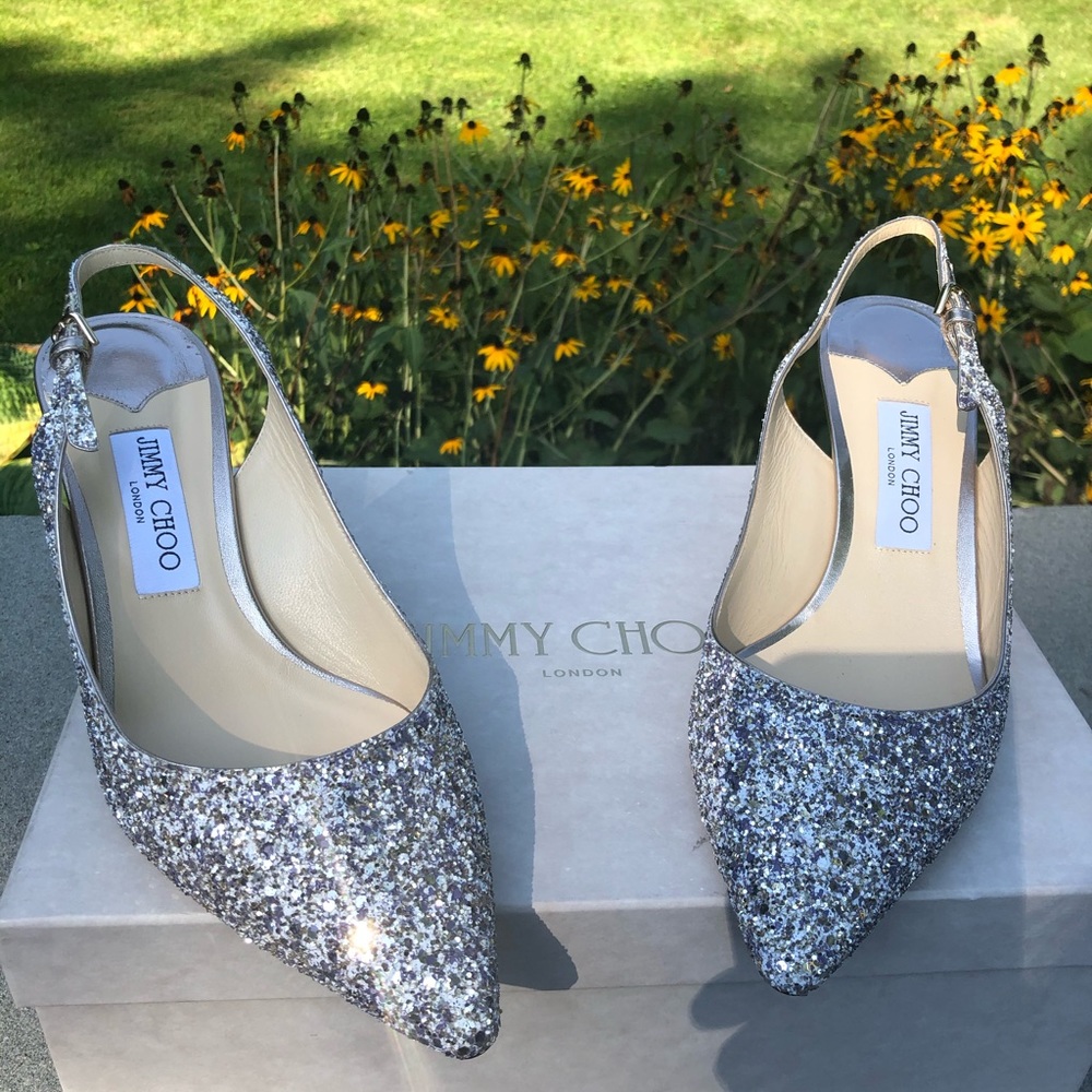 Jimmy Choo platinum mix sling back pumps 40.5